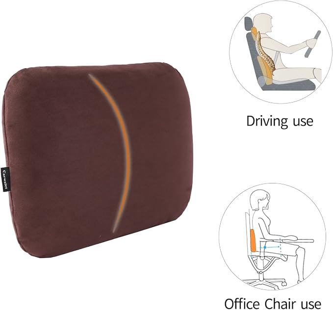 Carwales Lumbar Pillow for Chair Pad Latex Soft Lower Back Pain Relief Support for Car Seat Travel Rest Home Office Accessories Thin Brown