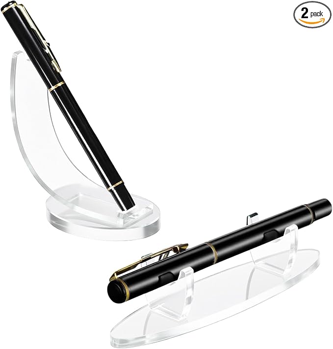 Acrylic Pen Display Stand Rack - Single Pen Holder - 2 Pack Clear | Acrylic pen holder for desk, fountain pen display, pencils, makeup brushes cosmetics tools, 1 Horizontal 1 Vertical 2 Pack