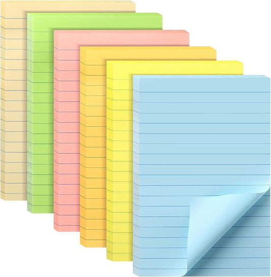 Mr. Pen- Lined Sticky Notes, 4" x 6", 6 Pads, 45 Sheets/Pad, Pastel Color | Sticky Notes with Lines, Ruled Post Stickies, Memo Pads, Self-Stick Note Pad for Office, School, Home, Study & Organization