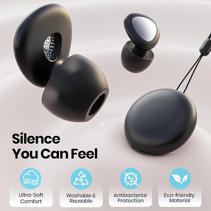 Ear Plugs for Sleeping Noise Cancelling, Reusable Silicone Ear Plugs for Noise Reduction with 8 Ear Tips, Earplugs for Sleep (Black, One Size)