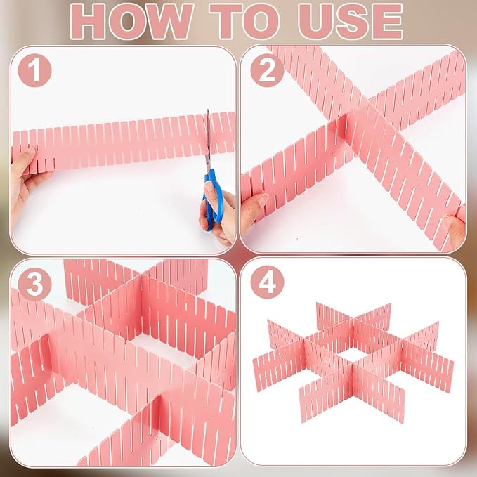 PH PandaHall 40pcs Pink Drawer Dividers Plastic Drawer Organizer 14.5x2.75 inch DIY Adjustable Drawers Separators Storage for Kitchen Bedroom Office Sock Underwear Organizing Cutlery Makeup Clothes