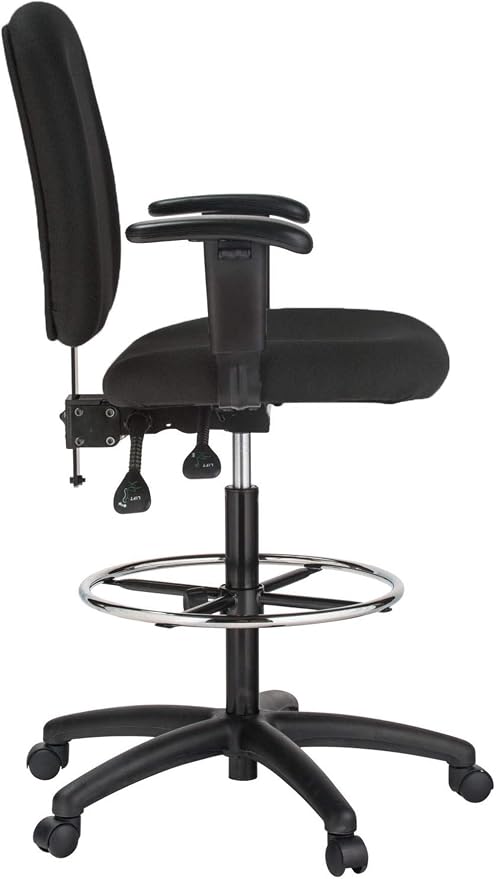 Harwick Ergonomic Contoured Drafting Chair with Arms - Black Fabric