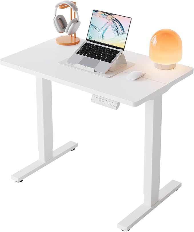 HUANUO 32" Small Electric Standing Desk Adjustable Height, 4 Memory Height Settings, Sit Stand Up Desk for Home Office & Computer Workstation, White