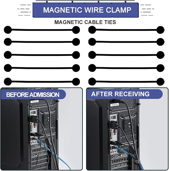 Kanemc 7.9'' Magnetic Cord Tie with Labels, Magnetic Twist Tie(10PCS-Black) | Magnetic Cable Organizer,Reusable Cable Ties with Strong Magnet for Bundling Cables,Silicone Cord Winder for home,Office