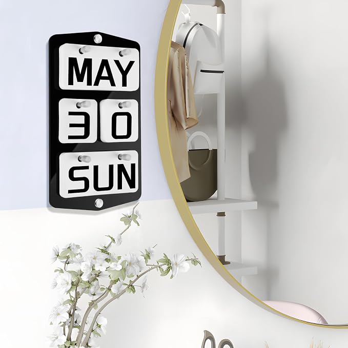 Wall Mount Acrylic Calendar, Perpetual 2026 Daily Display Calendar, Reusable Yearly Wall Standing Calendars with Wall Hook for Home Office Decor Accessories (Black)