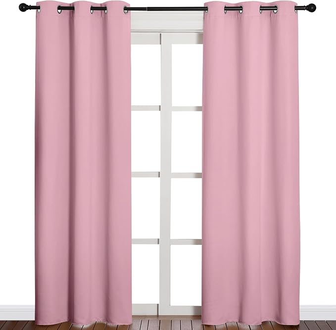 NICETOWN 84 inches Blackout Curtains for Office and Theater, Thermal Insulated Solid Grommet Drapes for Living Room (Crystal Pink, 1 Pair, 42 inches Wide)