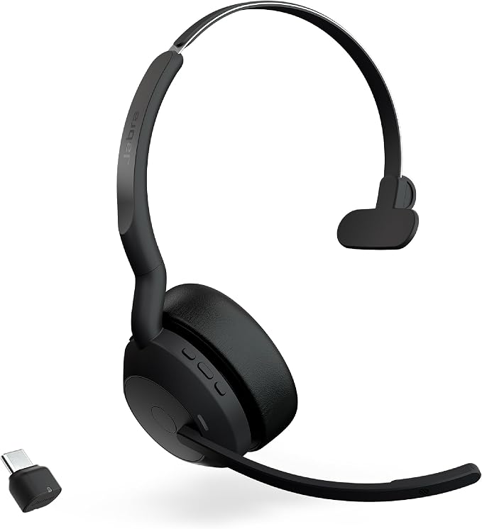 Jabra Evolve2 55 Mono Wireless Headset - Features AirComfort Technology, Noise-Cancelling Mics & Active Noise Cancellation - Works with UC Platforms Such as Zoom & Google Meet - Black