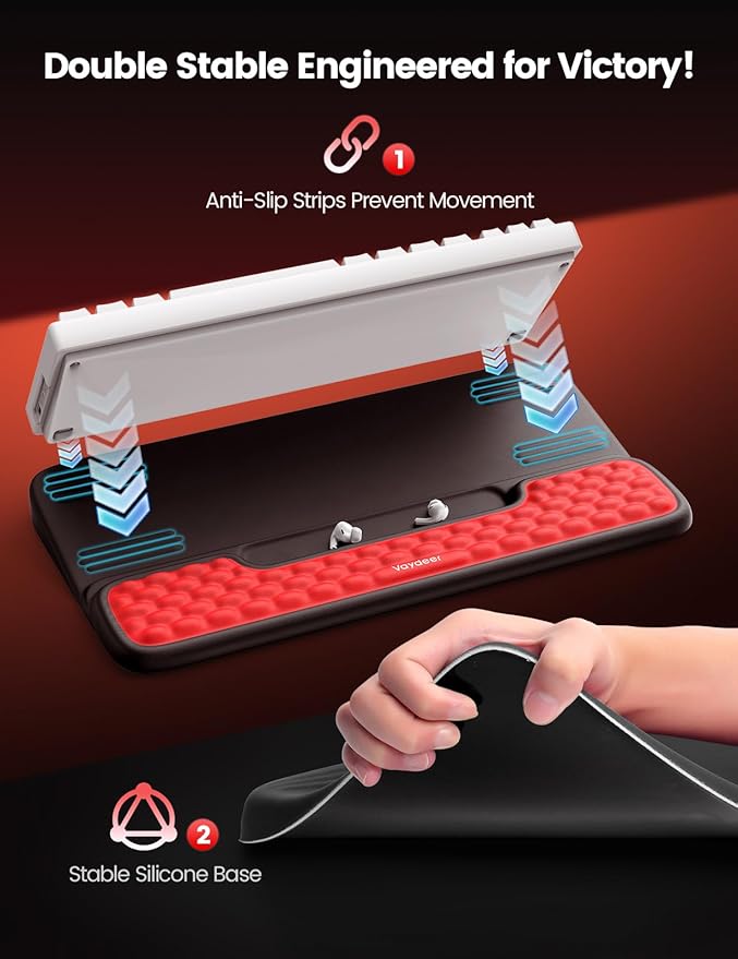 Vaydeer Keyboard Stand with Wrist Rest, Gaming Wrist Support Pad, Ergonomic Hand Rest Arm Soft Memory Foam for Palm Typing Comfort, Keyboard Riser Holder Lifter Computer Desk Accessory Office Home-Red
