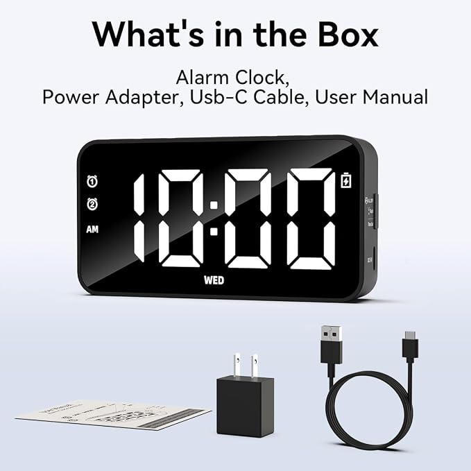 Plug in Digital Alarm Clocks with Rechargeable Backup Battery for Bedrooms Living Room Study Loud Bedside Desk Clock with Memory Function Dual Alarm 3 Modes Weekends Weekdays Every Day for Kids Adults