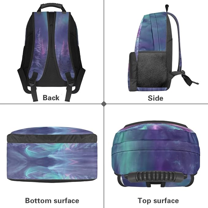 Phoenix Backpack with Lunch Box for Girls Ages 8-10: 17 inch Lightweight Bookbag with Padded Shoulder Strap for Elementary Kids Back to School, Polar Lights Graphic