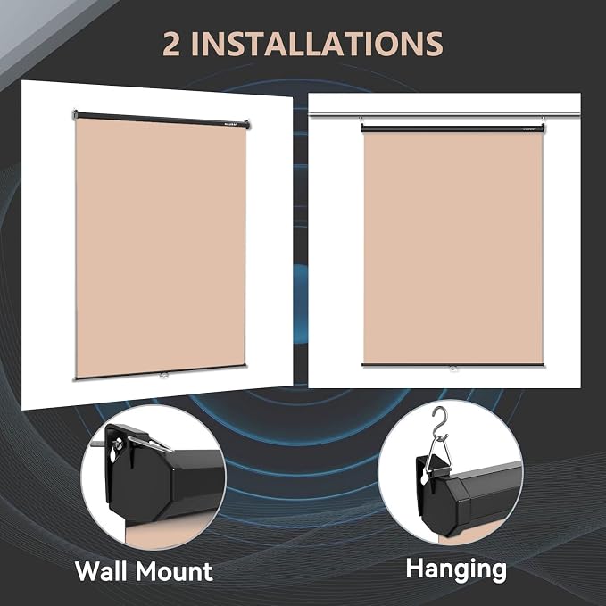RAUBAY Retractable Pull Down Beige Screen Backdrop - 59.8" x 86.6" Collapsible Wall-Mount Nude Background for Professional Video Production, Photography, TikTok and Video Conferencing
