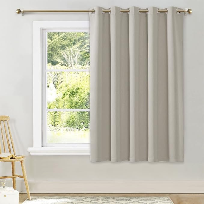 NICETOWN Room Darkening Curtains for Bedroom, Natural Thermal Insulated Drapes 63 inches Long for Small Shack Window (1 Panel, 70" Wide per Panel)