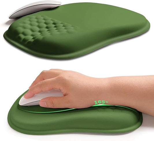 Hokafenle Ergonomic Wrist-Hugging Mouse Pad Wrist Support, U-Shaped Holding Wrist Rest Mousepad for Carpal Tunnel Pain Relief with Cushioned Memory Foam Slope Massage Bulge (10.2x8.3 in,Dill Green)