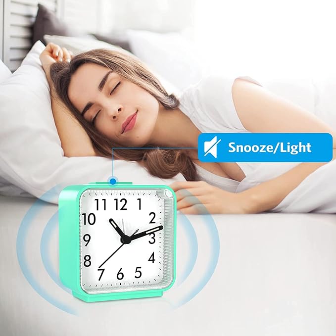 AMIR Small Analog Travel Alarm Clock, Silent Non Ticking Clock | Battery Powered Loud Alarm Clock with Snooze & Night Light for Bedroom Students & Heavy Sleepers