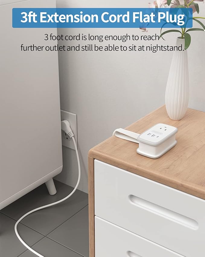 2 Pack Power Strip with USB C Ports, 2 Outlets 3 USB Ports, NTONPOWER Small Power Strip with 3ft Short Extension Cord Retractable, Compact Size for Travel Home Office Hotel Cruise Essentials, White