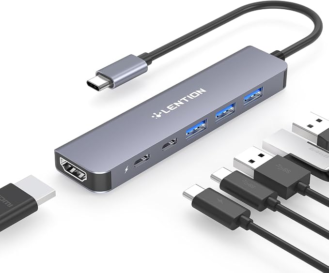 LENTION USB C Hub, Multiport with 4K@60Hz HDMI, 3xUSB-A Ports, USB-C Data Port, 100W PD Port, Compatible New MacBook Pro/Air, iPhone 17 Pro/Pro Max, Surface, Chromebook, More(CE35p, Gray)
