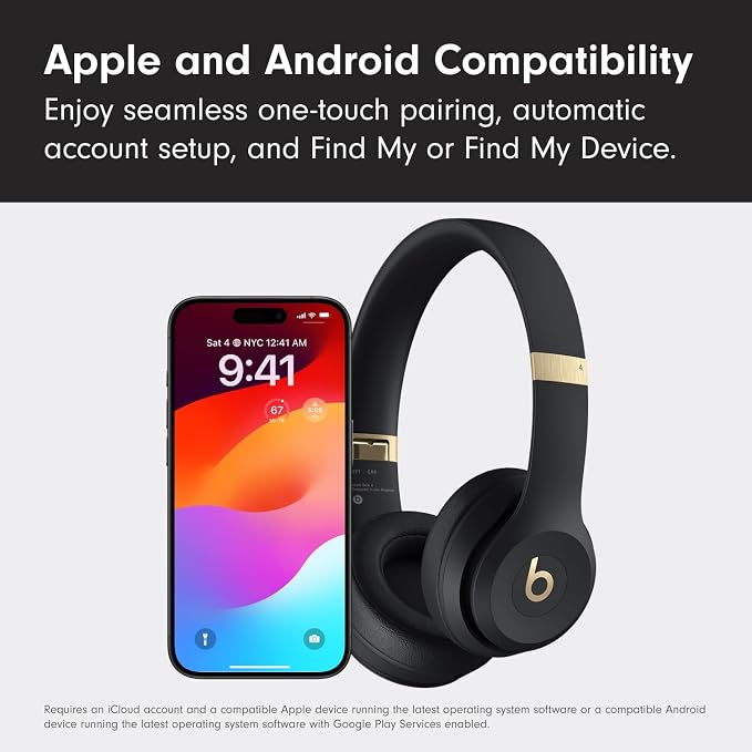 Beats Solo 4 - Wireless On-Ear Bluetooth Headphones, Up to 50-Hour Battery Life, Ultra-Lightweight Comfort, Powerful and Balanced Sound, Apple & Android Compatible - Black & Gold