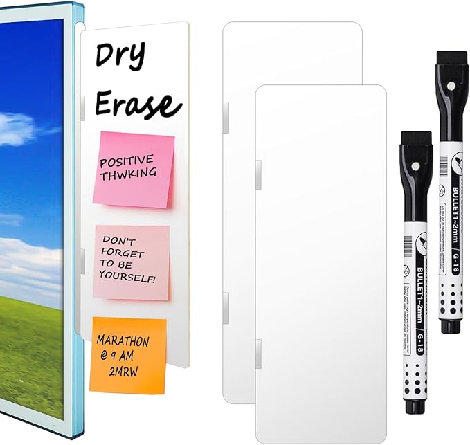 2 pcs Dry Erase Monitor Memo Board, Magnetic Dry Erase Multifunction Whiteboard Monitor Side Panel, Desktop Memo Board with 2 Pen