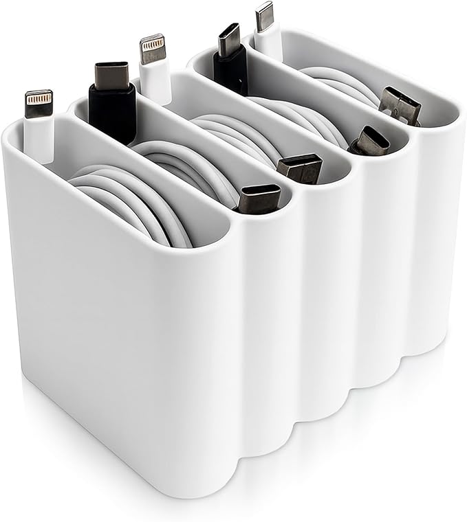 Cable Management Organizer Cord Management, Multiple Slots for Home, Office, Desk, Workshop, Durable Plastic Connectable Cable Organizer, Tangle-Free, Expandable Storage, White