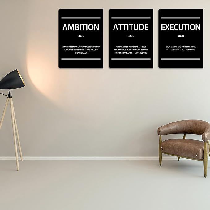 Halioyo Motivational Wall Art - 3 Pieces Inspirational Office Wall Decor with Positive Saying, Ready to Hang Canvas Prints Poster for Classroom Bedroom Living Room(12 x 16 inch)