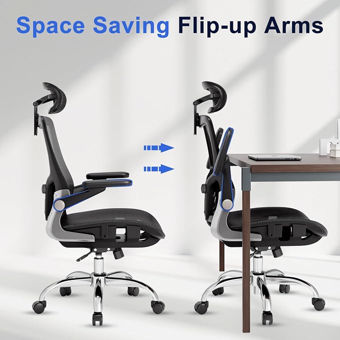marrap Ergonomic Office Chair, Mesh Desk Chair with 3D Armrests, Adjustable Lumbar Support and Headrest, 90-120° Rocking Function, Black