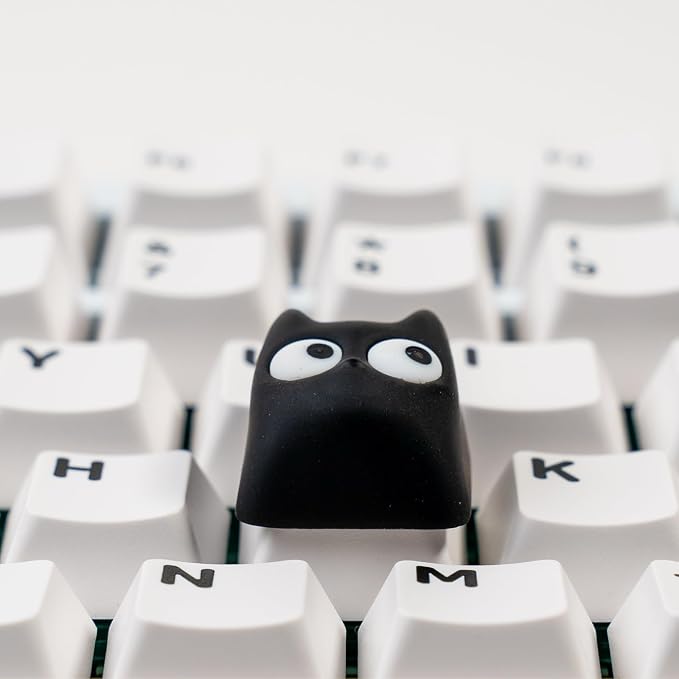 Artisan Cat Keycap, Black Surprised Cat Handmade Resin, 1U Size MX Switch Compatible Decorative Keycap for Gaming and Typing (MMK-HM)
