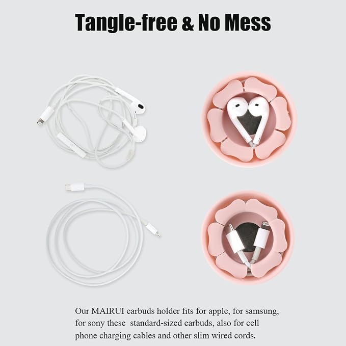 MAIRUI Wired Earbud Case Earphone Headphone Cord Organizer Earbuds Wrap Soft Silicone Magnetic Holder Storage Tangle Free Cable Winder(Baby Pink)