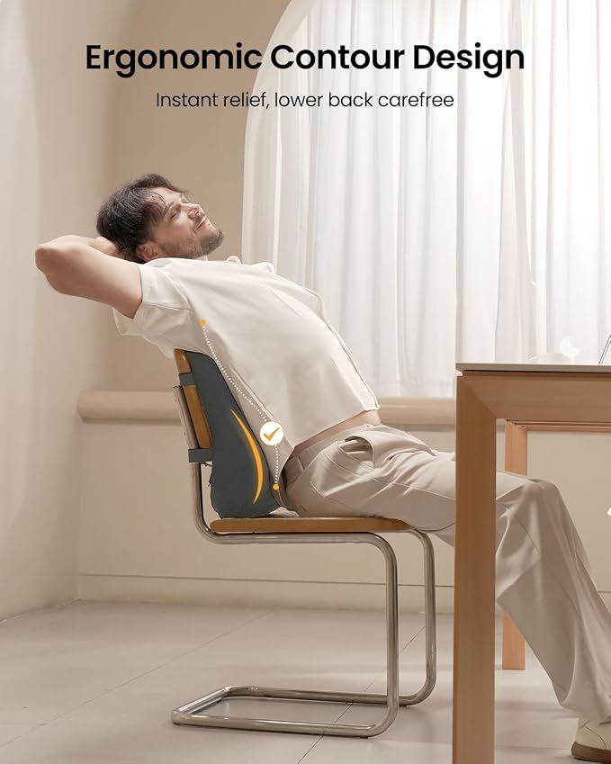 ProtoArc Lumbar Support Pillow for Office Chair, Back Support Pillow, Gray | Memory Foam Pillow for Lower Back Fatigue Relief, Lumbar Pillow Desk Chair Back Cushion, Ergonomic Back Rest for Chair