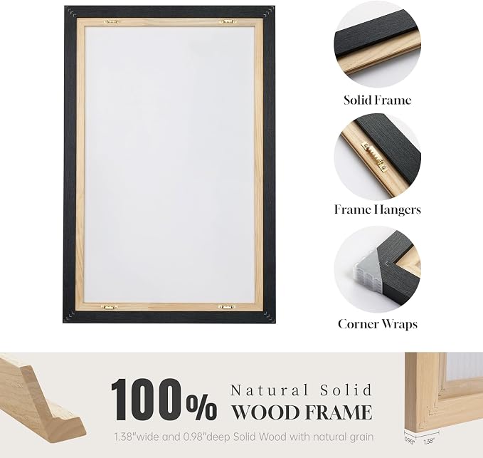 Framed Boho Wall Art for Living Room, Large 3 Piece Neutral Geometric Black and Beige Abstract Pictures Wall Art Decor, Farmhouse Vintage Artwork Home Decor for Hallway Office Guest Room 24x36 Inch