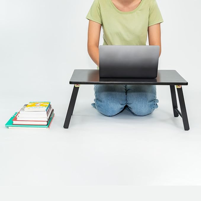 PJ Wood Folding Laptop Desk Tray, Lightweight Portable Table for Bed or Couch Computer Work, Eating at Home, Small Spaces, 24 Inch, Black