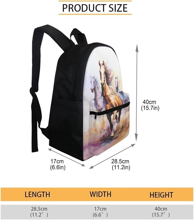 Horse Custom Backpack for Kids 8-12 with Lunch Box and Pencil Bag Large Capacity Backpack Lunchbag and Pencil Case Set for Primary School Students Back To School Gift