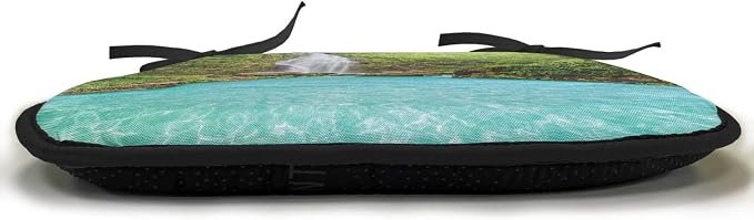 Lunarable Waterfall Chair Cushion Pads Set of 4, Falling Water from Green Mountains Clear Pool and Tropical Plants, Anti-Slip Seat Padding for Kitchen & Patio, 16"x16", Turquoise Green White