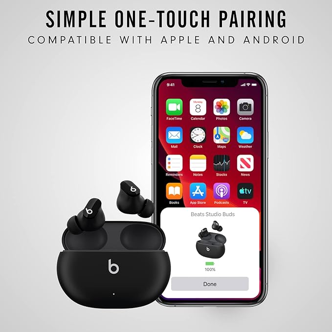 Beats Studio Buds - True Wireless Noise Cancelling Earbuds - Compatible with Apple & Android, Built-in Microphone, IPX4 Rating, Sweat Resistant Earphones, Class 1 Bluetooth Headphones - Black