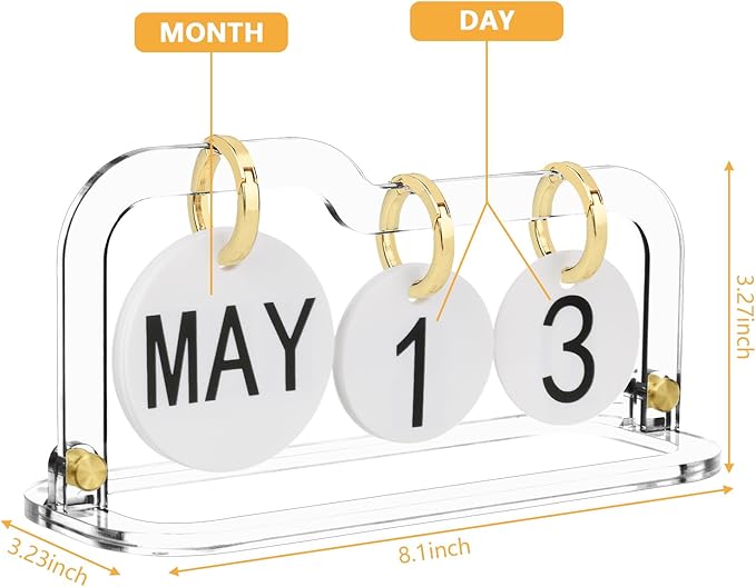 Acrylic Perpetual Desk Calendar 2023-2024 Standing Flip, Vintage Desktop Flip Calendar with Acrylic Month Date Large Display Blocks, Daily Flip Calendar for Home Office Decor Desk Accessories (Style