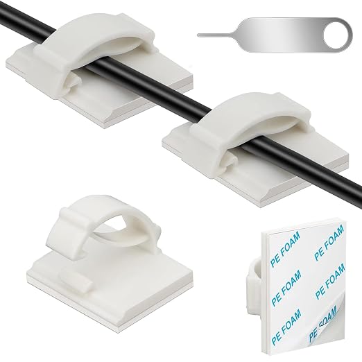 Adhesive Cable Holder Management Wire Clips 50 Pcs White，Suitable for Cables with a Diameter of ≤ 6mm in Cars, Houses, and Offices
