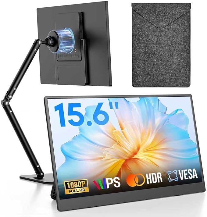 15.6" Portable Monitor, FHD 1080P IPS Travel Monitor for Laptop, Magnetic Foldable Stand & Protective Case Included, USB-C & Mini HDMI Screen Extender for Laptop Mac PC Phone Xbox PS4/5 Switch