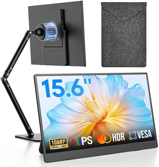 15.6" Portable Monitor, FHD 1080P IPS Travel Monitor for Laptop, Magnetic Foldable Stand & Protective Case Included, USB-C & Mini HDMI Screen Extender for Laptop Mac PC Phone Xbox PS4/5 Switch