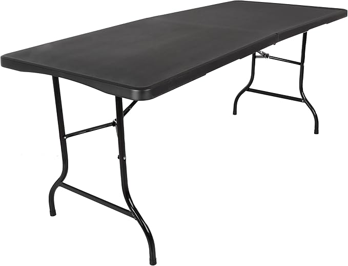 Lavish Home Portable Folding Tables - Lightweight Portable Folding Desk - 6-Foot-Long Plastic Table for Camping, Playing Cards, Parties, and Dining (Single/Black)