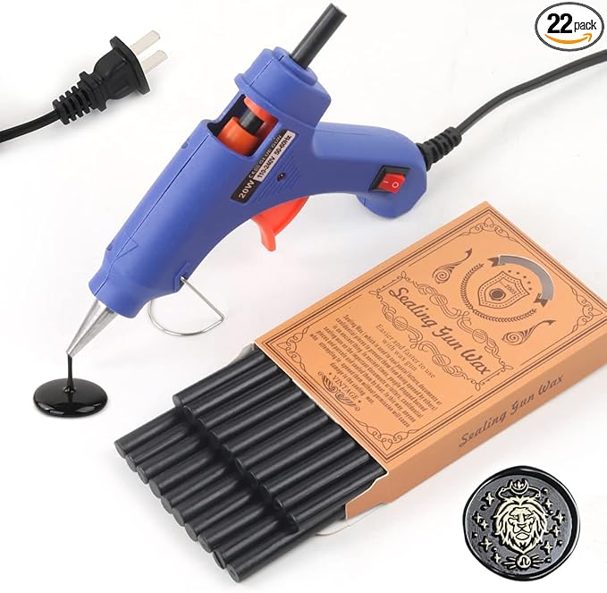 Wax Seal Kits, Wasole 20Pcs Black Sealing Wax Sticks with 1 Pieces Glue Gun Set for Wax Seal Stamp, Great for Wedding Invitations, Birthday Cards, Envelopes, Gift Wrapping (Black)