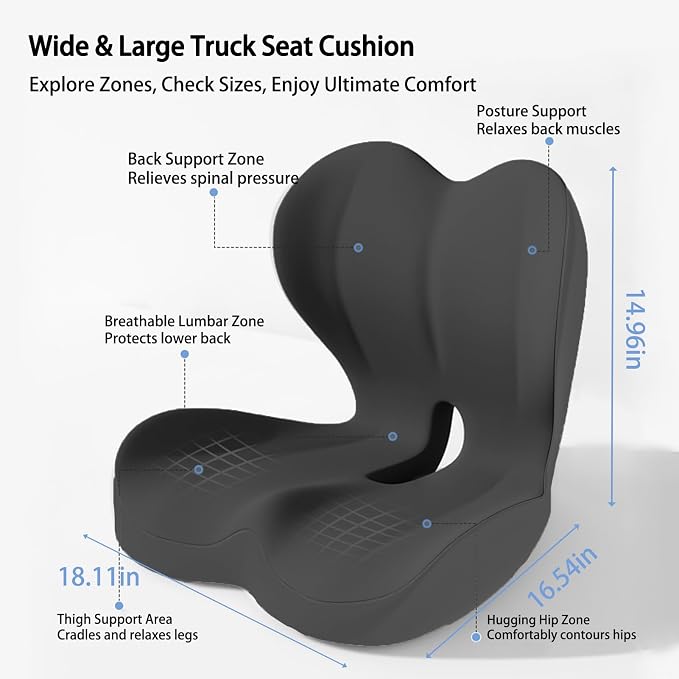 Back and Seat Cushion for Office, Back & Tailbone Pain Relief, Raised Cushion for Lumbar and Butt, Double-Sided Anti-Slip, Improves Sitting Posture, Ergonomic Memory Foam Lumbar Cushion (Dark Gray)
