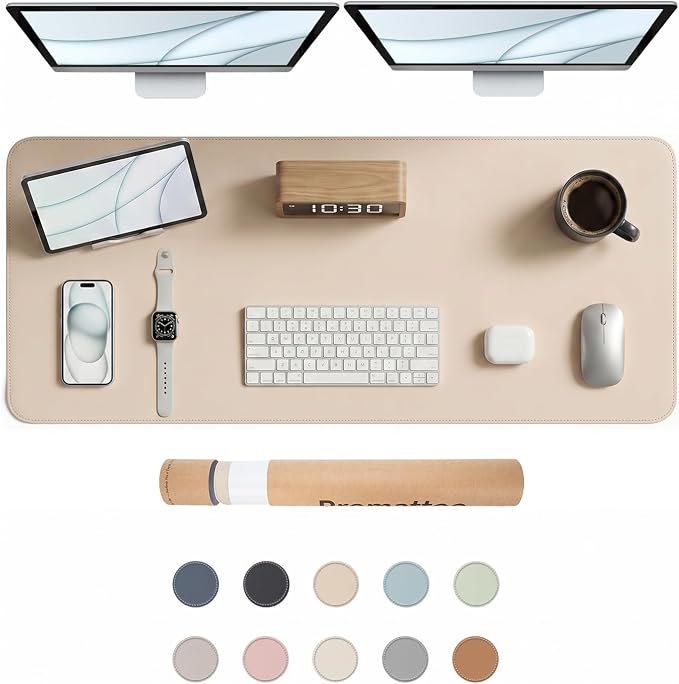 Large Desk Pad Non-Slip Desk Mat Protector for Keyboard Mouse Waterproof Vegan Leather Surface Faux Leather Laptop Mat Smooth Mouse Pad Premium Gift Tube Warm Beige 47" x 17"