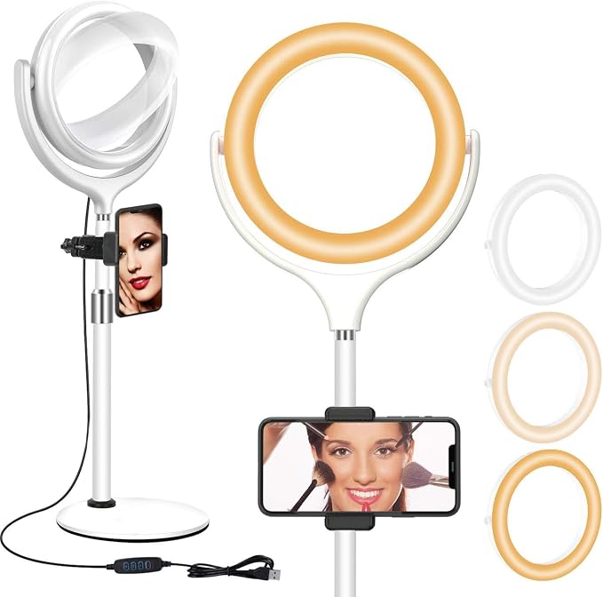 8 inch Desk Ring Light with Stand, Adjustable Zoom Lighting for Computer | Circle Light for Video Conference, Zoom Calls, Virtual Meeting, Video Recording, Streaming, Podcast, Webcam
