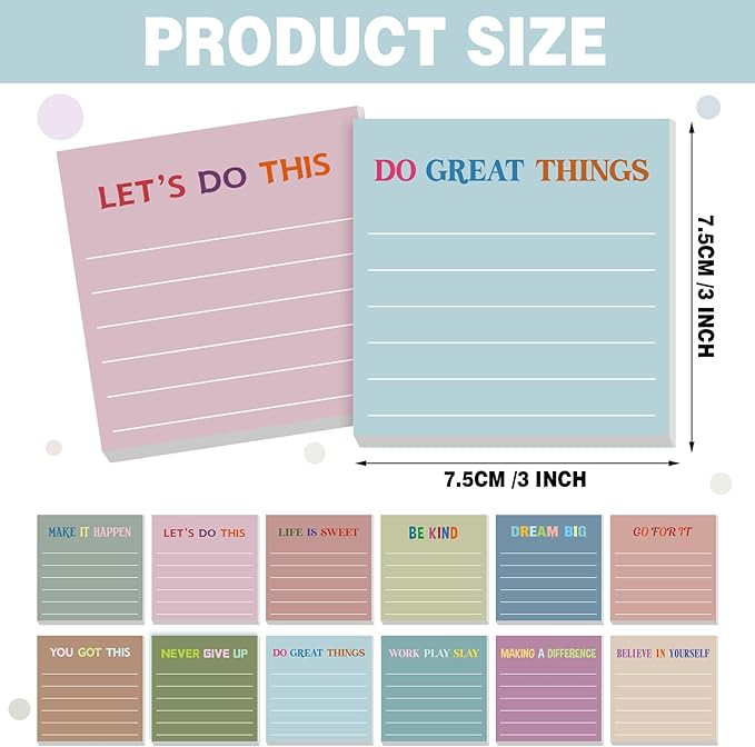 Yinder 24 Pcs Inspirational Sticky Notes Thank You Gift Motivational Sticky Note Pad Employee Appreciation Gift Bulk for Staff Coworker Teacher Nurse Office Groups 3 x 3'' (Motivational,Morandi)