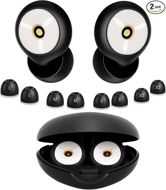 Noise Cancelling Ear Plugs for Sleeping, Travel & Work - 50dB Reusable Silicone Earplugs with 8 Soft Ear Tips, Snore Stopper & Portable Case - Airplane Essentials, Concerts, Focus(Black and White)