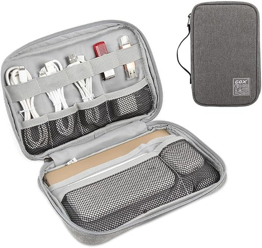 GOX Cable Organizer Pouch – Case for Chargers and Cords, Cord Organizer Travel Black, Small Cable Organizer Bag for Earbuds & Tech Accessories(Grey-Large)