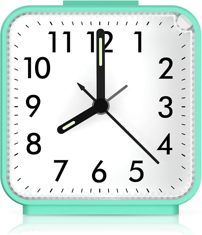 AMIR Small Analog Travel Alarm Clock, Silent Non Ticking Clock | Battery Powered Loud Alarm Clock with Snooze & Night Light for Bedroom Students & Heavy Sleepers