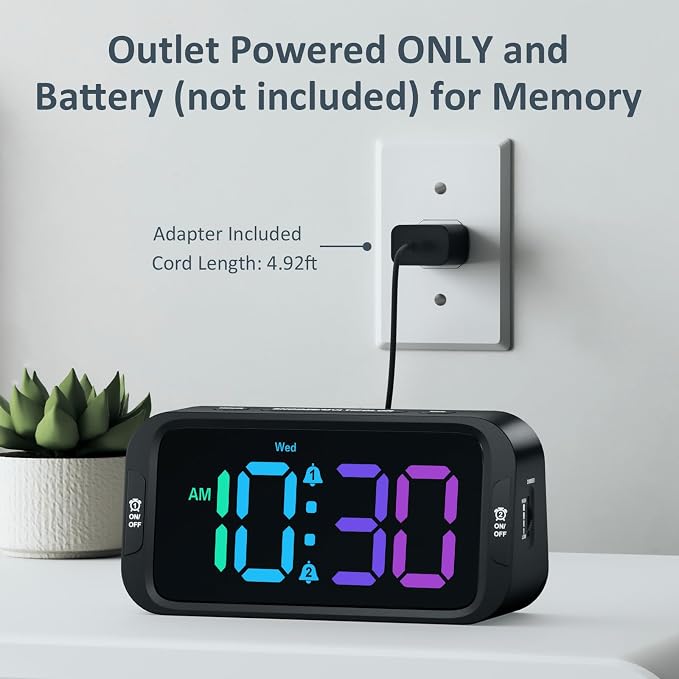 Odokee Digital Dual Alarm Clock for Bedroom with 0-100% Dimmable Display | RGB Electric Alarm Clock for Kids with Weekday/Weekend Mode - Loud Alarm for Heavy Sleepers with 5 Sounds Adjustable Volume