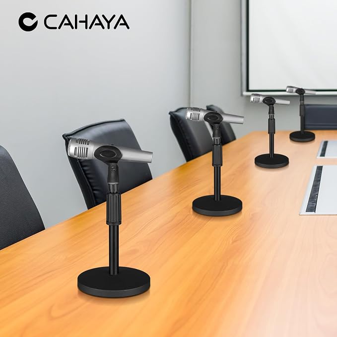 CAHAYA Microphone Stand Desk Adjustable: Boom Arm Mic Stand Desktop with 2 Mic Clips Reinforced Metal Base Table Mic Mount with 3/8" to 5/8" Screw Adapter for Singing Performance Wedding Stage Black