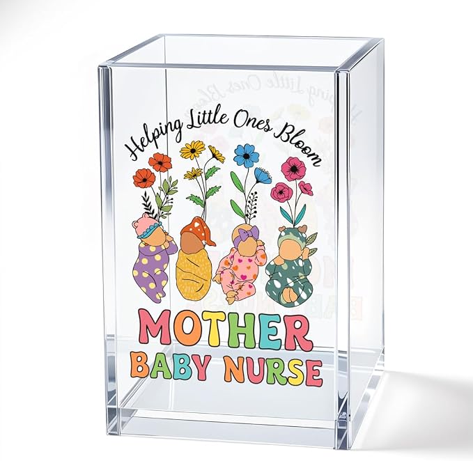 Helping Little Ones Bloom Acrylic Cosmetic Pencil Pen Bookmark Storage Holder Cup, Cute Mother Baby Nurse Holder Cup Gifts for NICU OB PICU Nursery Nurse Labor and Delivery, OB Gifts