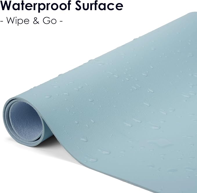 Leather Desk Pad Protector, Waterproof Mouse Pad, PU Desk Mat, Office Desk Cover, Desk Writing Mat for Office/Home/Work/Cubicle (Light Blue) 35.4x17 in